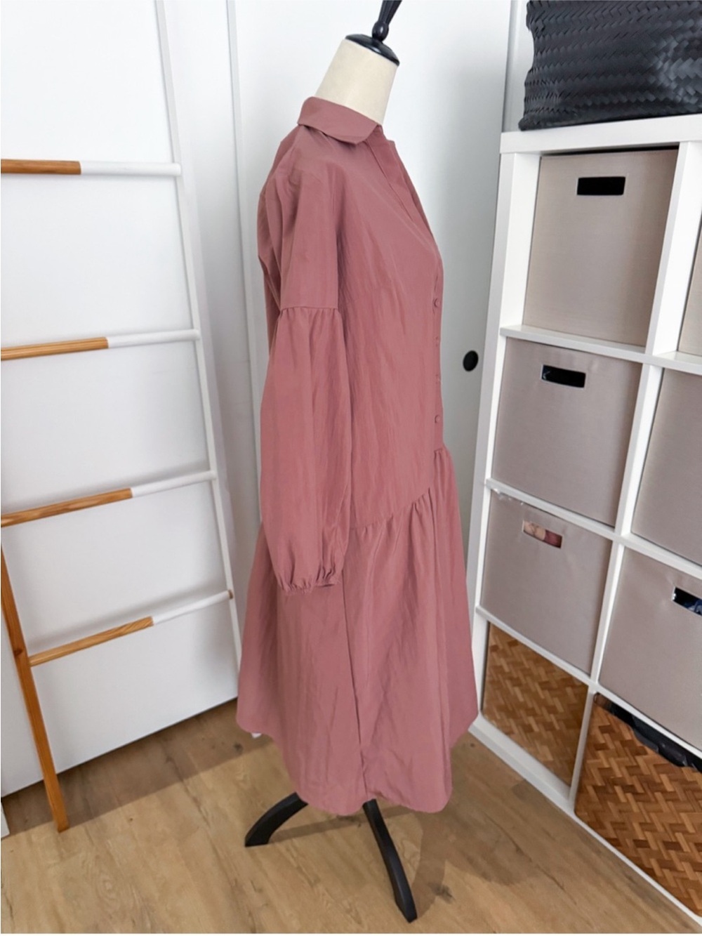 Anthropologie Maeve Taffeta Dress Button Front Rose Pink Midi - Picture 4 of 13